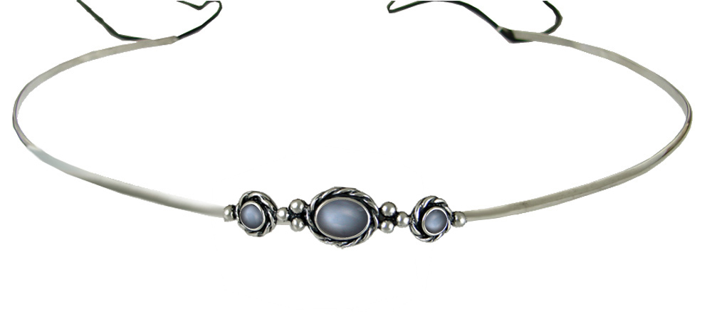 Sterling Silver Renaissance Style Exquisite Headpiece Circlet Tiara With Grey Moonstone